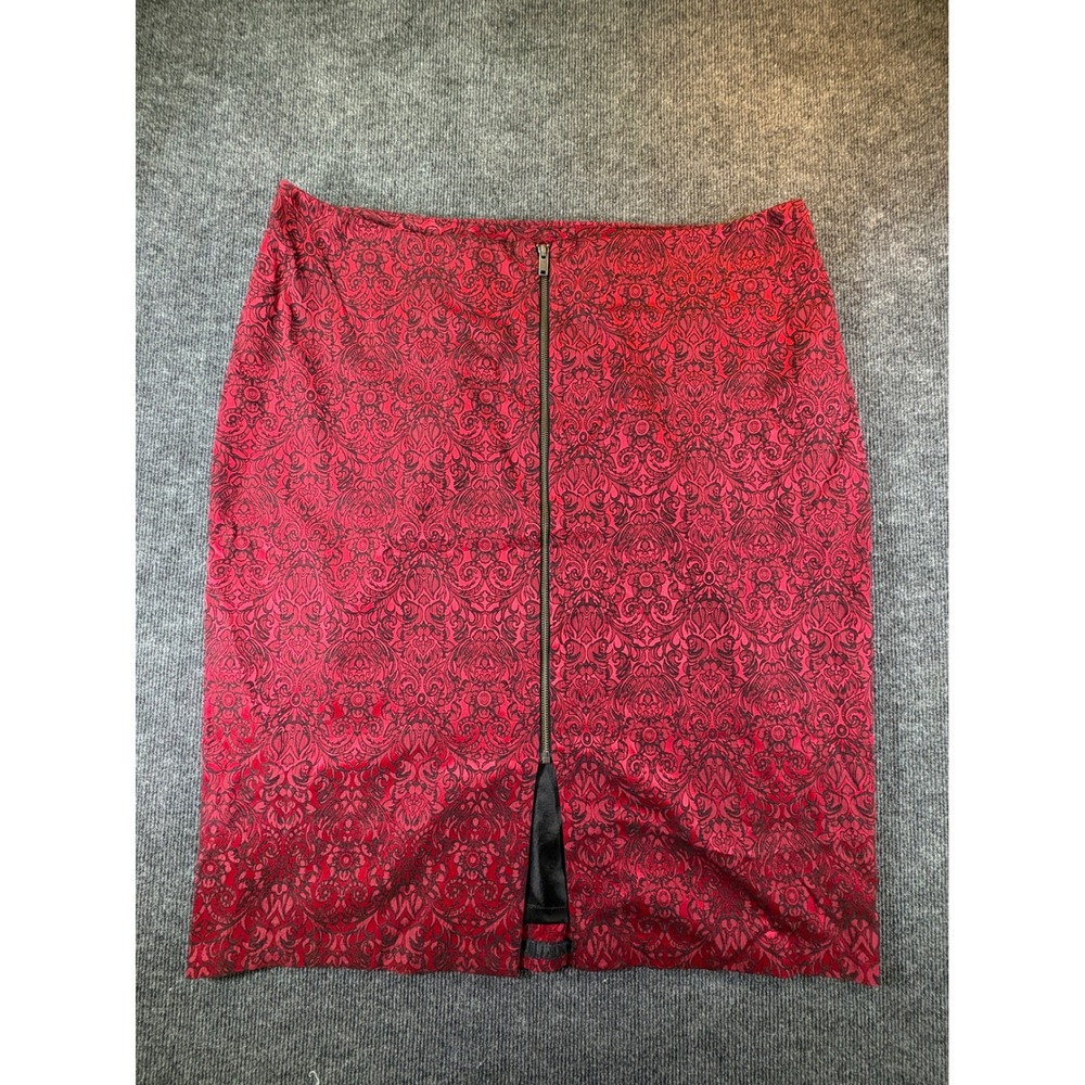 Worthington Woman Red Black Damask Brocade‎ Front Zip Pencil Skirt Plus Size 20W